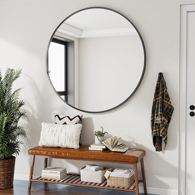 VooBang Large Black Round Bathroom Mirror, 48 inch Circle Wall Mounted Hanging - Image 7