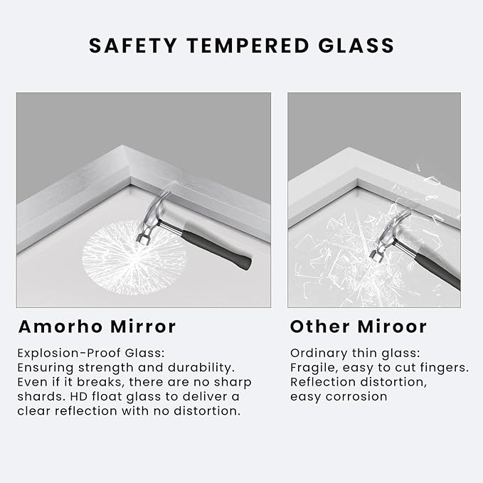 Amorho Bathroom Mirror 50 X30 Inch, Brushed Nickel Mirror Perfect - Image 5