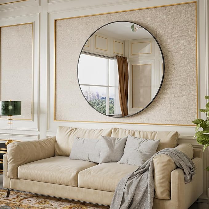 BEAUTYPEAK 42 Inch Round Mirror, Metal Frame Circle Mirror, Wall Mounted by BEAUTYPEAK