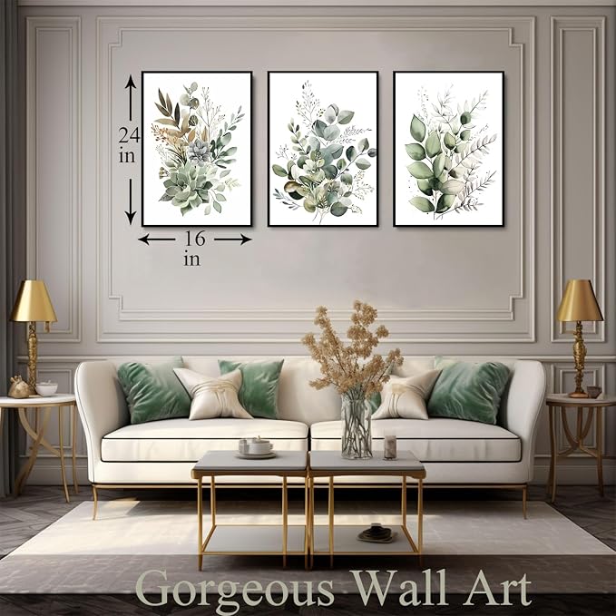 Bwodke Botanical Wall Art Plant Floral Watercolor Canvas Prints Set of 3 Framed - Image 2