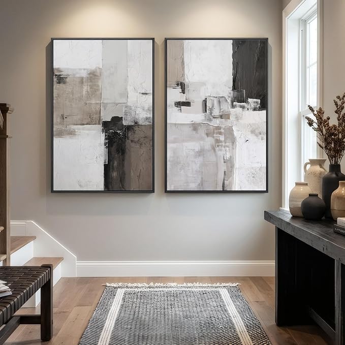 Framed Abstract Black and White Brown Wall Art - Image 4