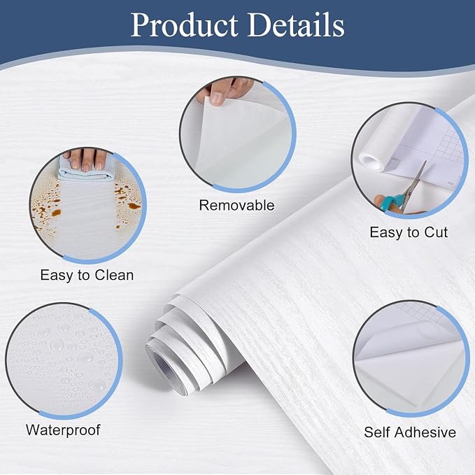Abyssaly White Contact Paper 15.7" X 118", Peel and Stick Waterproof Vinyl - Image 2