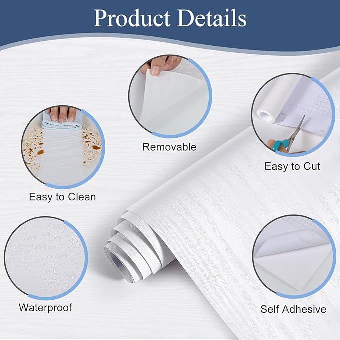 Abyssaly White Wood Contact Paper 17.7" X 118" Decorative Self-Adhesive Film - Image 2