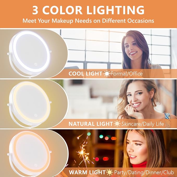 Auxmir 8'' Wall Mounted Lighted Makeup Mirror, 3200mAh Rechargeable - Image 5