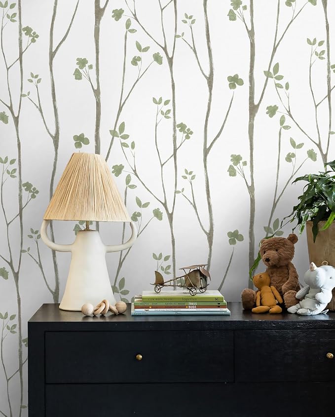 Timeet Floral Wallpaper Peel and Stick Green Leaf Contact Paper Boho Flower - Image 2