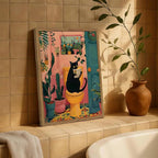 Funny Black Cat Bathroom Wall Art Whimsical Cat Reading Newspaper on Toilet - Image 5
