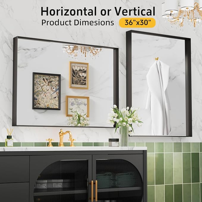 36”x 30” Black Bathroom Mirrors - Image 5