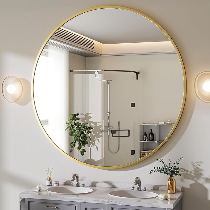 BEAUTYPEAK 30 Inch Round Mirror, Metal Frame Circle Mirror, Wall Mounted - Image 7