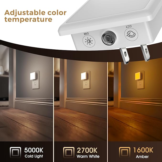 L LOHAS LED 3CCT Night Lights Plug into Wall 2-Pack, 0.3W Plug in Night Light - Image 3