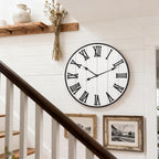 Large Rustic Wooden Wall Clock, 24 Inch Whitewashed Farmhouse Wall Clock - Image 3