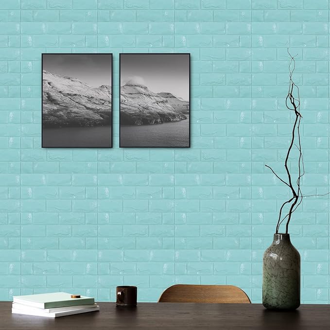 11PCS 3D Wall Panels Peel and Stick Faux Brick Wallpaper Blue Self Adhesive - Image 3