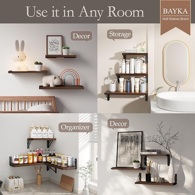 BAYKA Floating Shelves for Wall, Book Shelf for Bedroom, Wall Decor Shelves for - Image 3