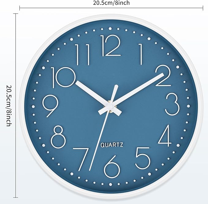 Foxtop Small 8 Inch Wall Clock Silent Non-Ticking Battery Operated Quartz Round - Image 2