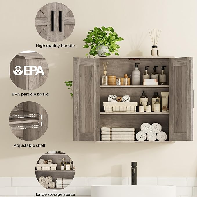 Homleke Bathroom Wall Cabinet, Over Toilet Storage Cabinet - Image 4