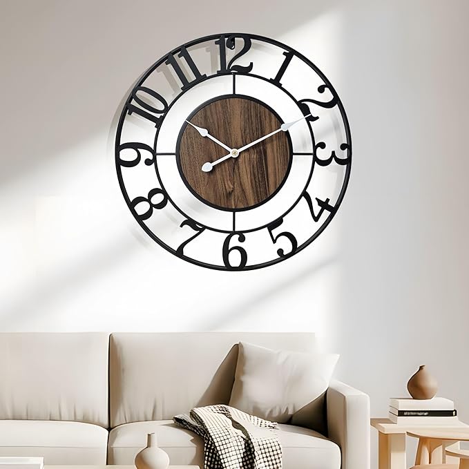 Large Metal Wall Clock, 30 Inch Retro Decorative Silent, Non Ticking, Battery - Image 3