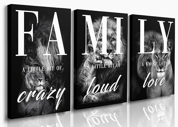 GUBIYU Large Family Wall Decor Set of 3 Modern Lion Wall Art 24x36 Inch Black by GUBIYU