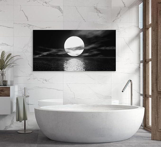 Cao Gen Decor Art S06498 Wall Art Canvas Sea White Full Moon in Night Picture - Image 8