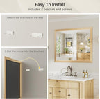 40x30 Inch Bathroom Mirror for Wall, Anti-Rust Oak Wood Grain Metal Framed - Image 5