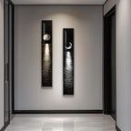 Framed Long Narrow Vertical Moon Wall Art Set of 2, Modern Black White Gold by Cuspin