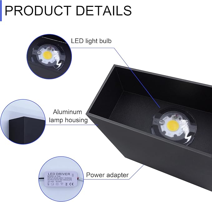 KICAAO LED Wall Sconces Set of Two, 12W Modern Wall Lamp, Hardwired Aluminum - Image 4