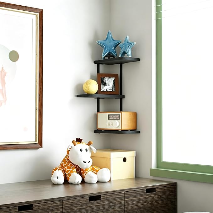 Love-KANKEI Corner Shelf Wall Mount of 3 Tier Rustic Wood Floating Shelves - Image 3