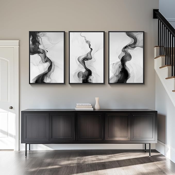 Large Framed Black and White Abstract Wall Art - Image 4