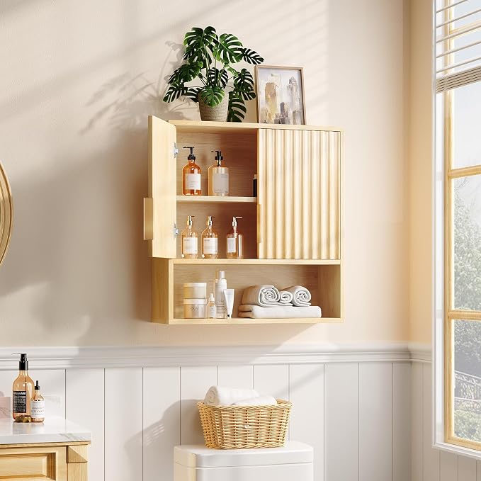 VINGLI Fluted Modern Medicine Cabinet, Bathroom Wall Cabinet Over Toilet Storage - Image 9