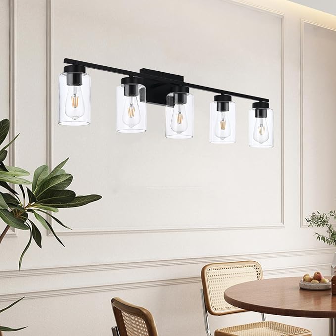5 Light Bathroom Vanity Light Fixtures, Matte Black Modern Wall Lights - Image 4