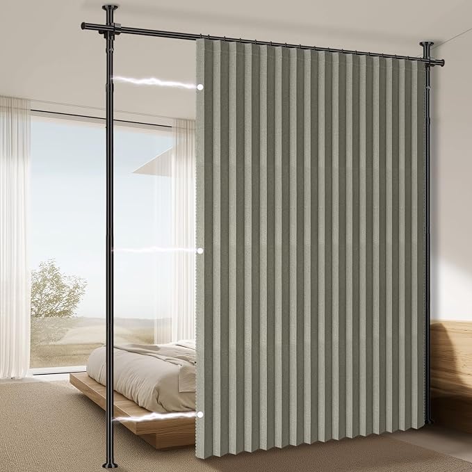 100% Blackout Room Divider Curtains Sets Grey W100 x L84 in 1 Panel No Drill by AJAZZ