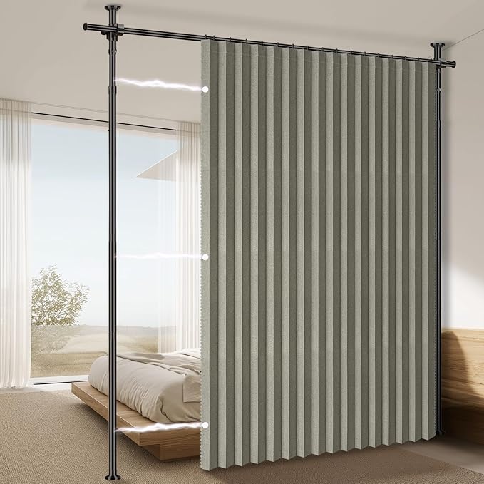 100% Blackout Room Divider Curtains Sets Grey W100 x L96 in 1 Panel No Drill by AJAZZ