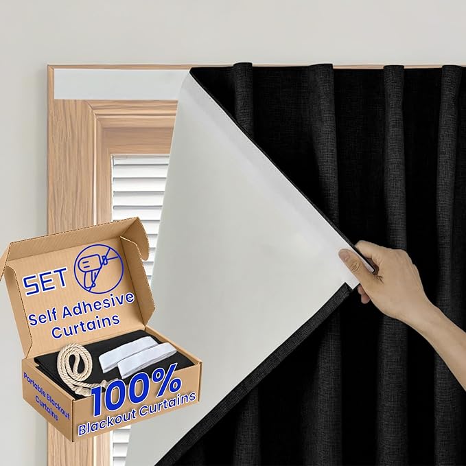 Self-Adhesive Complete 100% Blackout Curtain by Sovtfides