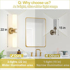Wall Sconces Set of Two, Hardwired Brushed Gold Bathroom Sconces Wall Lighting - Image 3