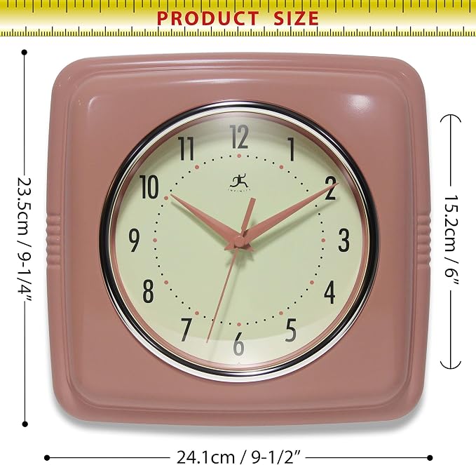 Infinity Instruments Square Retro Wall Clock, Terracotta - Image 7
