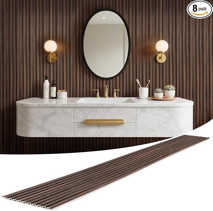 WPC Slat Wall Panels 8 Pack 96" x 8.2", Waterproof Fluted Wall Paneling by LARWORKS