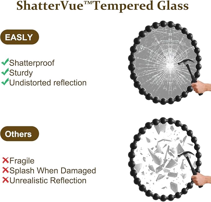 Easly Round Mirror for Wall, 32 Inch Black Beaded Frame Decorative Vanity Mirror - Image 7