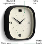 JONES CLOCKS® Pulsar wall Clock | Square Rounded Retro Clock | 10 inch | Black - Image 6