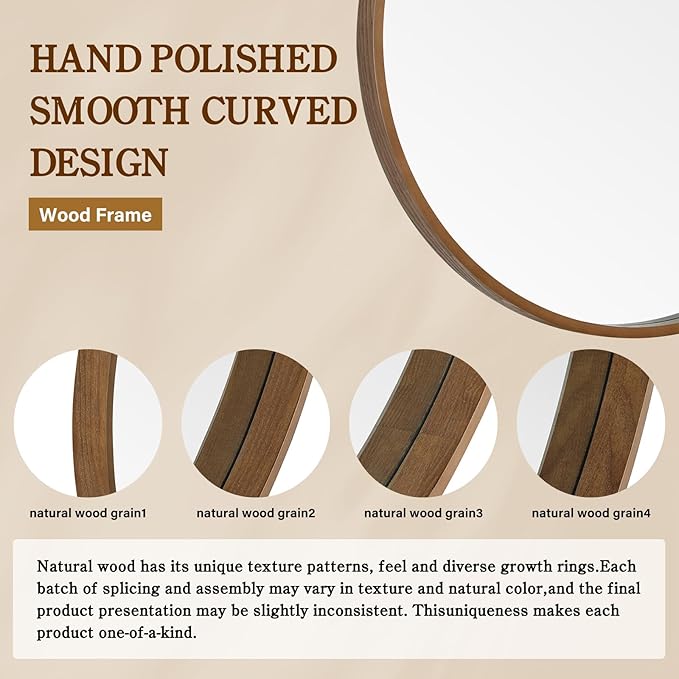 WallBeyond Circle Mirror with Wood Frame - Image 7