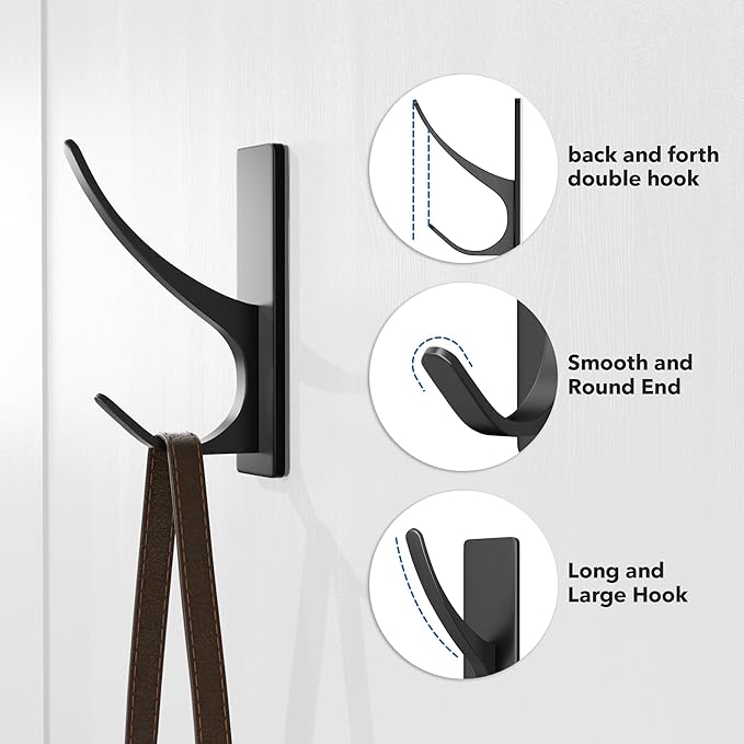 pickpiff Matt Black Self Adhesive Coat Hooks - Image 5