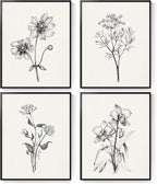 Framed Black and White Bathroom Wall Art, 4 Piece Vintage Floral Canvas Prints - Image 9