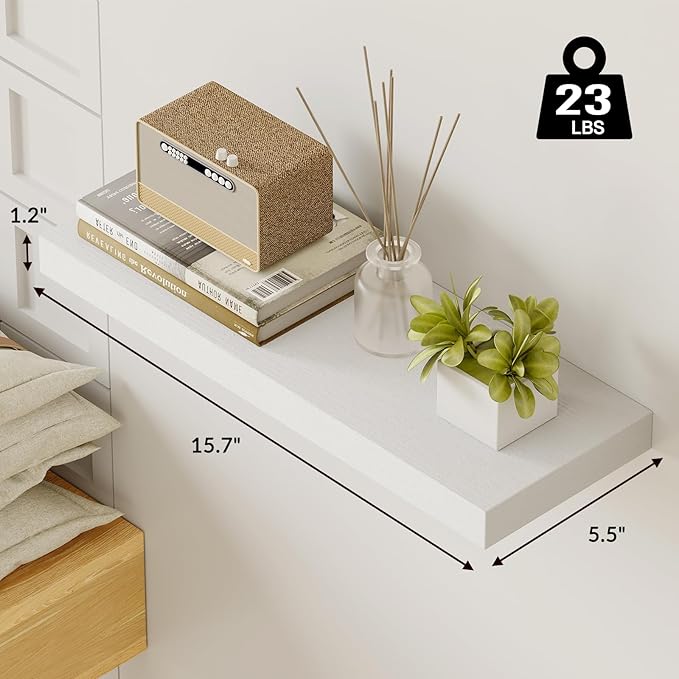 Fixwal White Shelves, 15.8in Floating Shelves, Farmhouse Shelf Wall Decor - Image 3