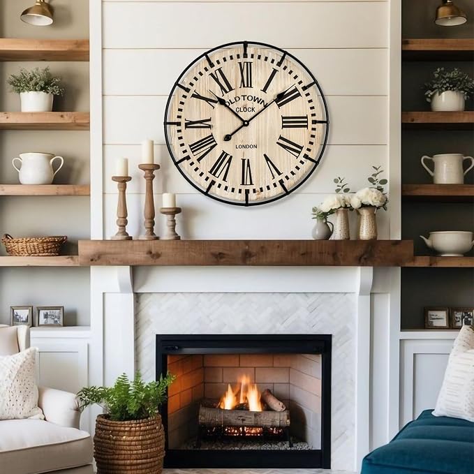 EMAX HOME Rustic Farmhouse Wall Clock 24 Inch, Vintage Oldtown London Wooden - Image 2
