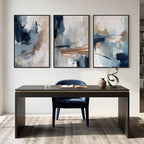Large Framed Blue and Neutral Abstract Wall Art - Image 4
