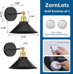 Battery Operated Wall Sconce Set of 2, Vintage Wireless Wall Sconces - Image 5