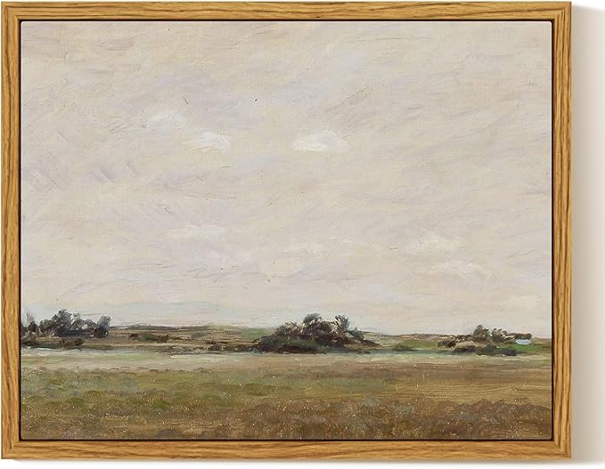 InSimSea Framed Canvas Wall Art, Vintage Landscape Painting, Rustic Nature by InSimSeaArt