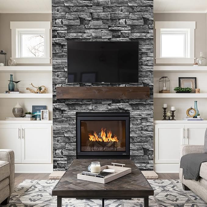 Jeweluck Grey Brick Wallpaper Peel and Stick Wallpaper 17.7inch×236.2inch Faux - Image 2