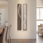 Large Framed Long Narrow Vertical Neutral Abstract Wall Art Set of 2, - Image 2