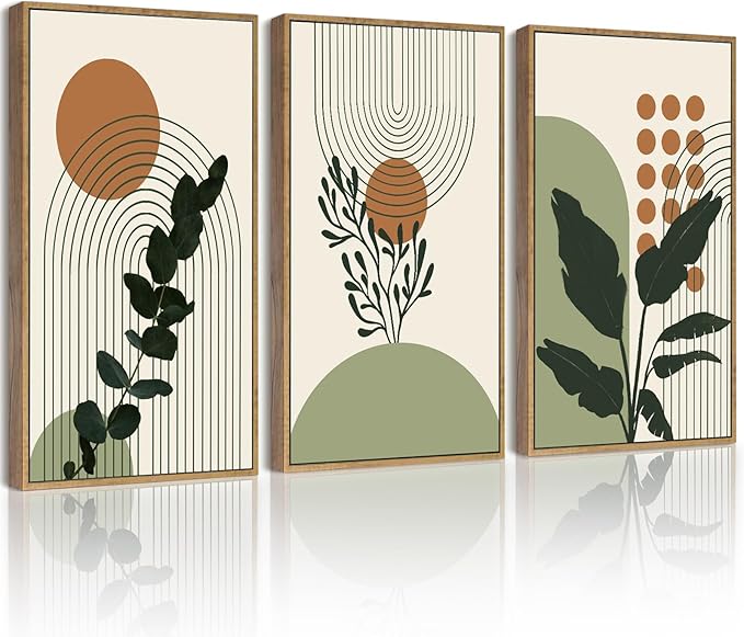PHOPAGO Boho Plant Wall Art Green Botanical Bohemain Framed Wall Printing by PHOPAGO