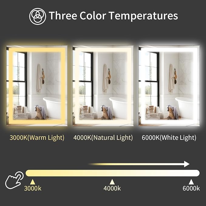 Koonmi 32"x24" LED Mirror for Bathroom, 90CRI Anti-Fog Vanity Mirror - Image 5