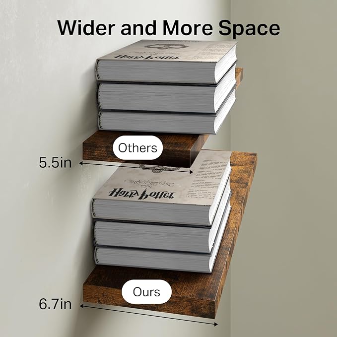 BAYKA Floating Shelves for Wall, 22.5 Inch Rustic Wood Wall Mounted Shelving - Image 7