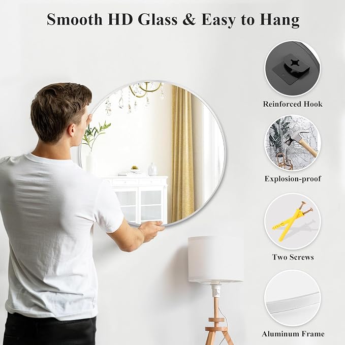 Fabuday Silver Round Mirror for Wall 24 inch - Image 6